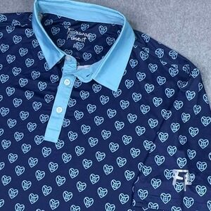 Fairway Finest Men's Polo Shirt Size M Blues Heart AOP Performance Golf All Over